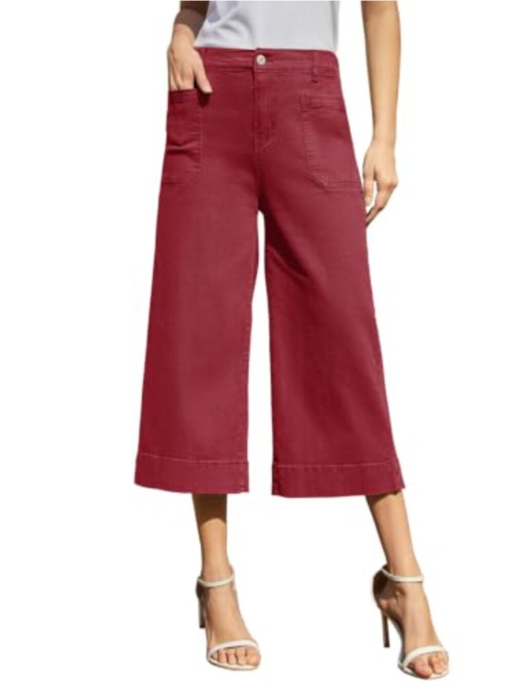 Women Capri Pants Wide Leg Stretchy High Waist Cropped Pants with Pockets